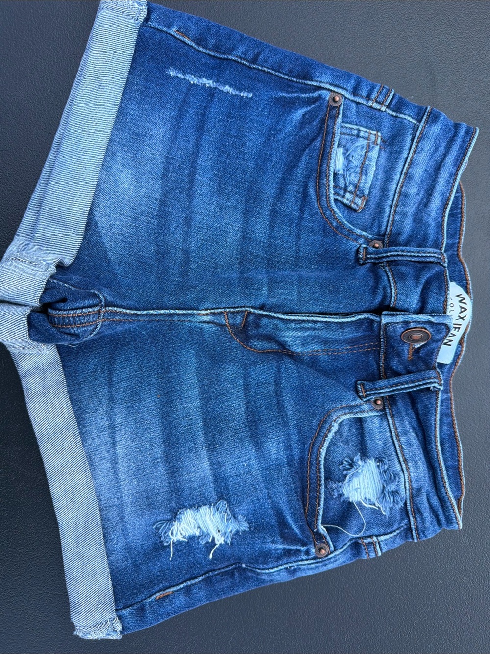 Wax Jean Blue Distressed Roll-Up Denim Shorts